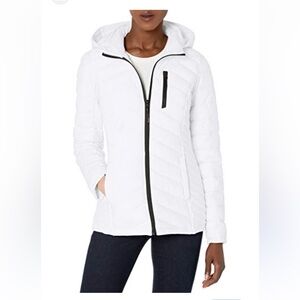 Nautica white puffer coat with detachable hood water resistant packable nwot